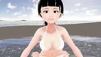 play فتاة أنمي الكاكاو من هوندا تقدم نفسها بالبيكيني الأبيض.